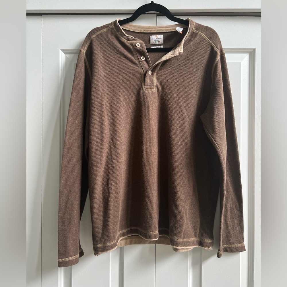 Tommy Bahama Jeans Brown Thermal Henley Shirt - Size L Island Modern Fit